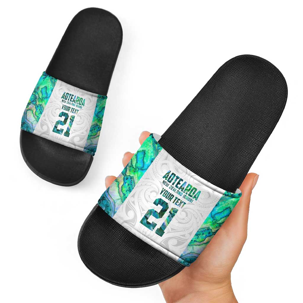 Custom New Zealand Aotearoa Slide Sandals Green Maori Paua Shell Indigenous - Aussie Hoodie