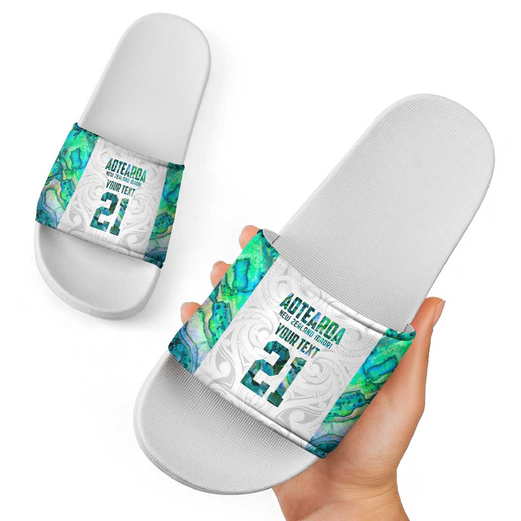 Custom New Zealand Aotearoa Slide Sandals Green Maori Paua Shell Indigenous - Aussie Hoodie