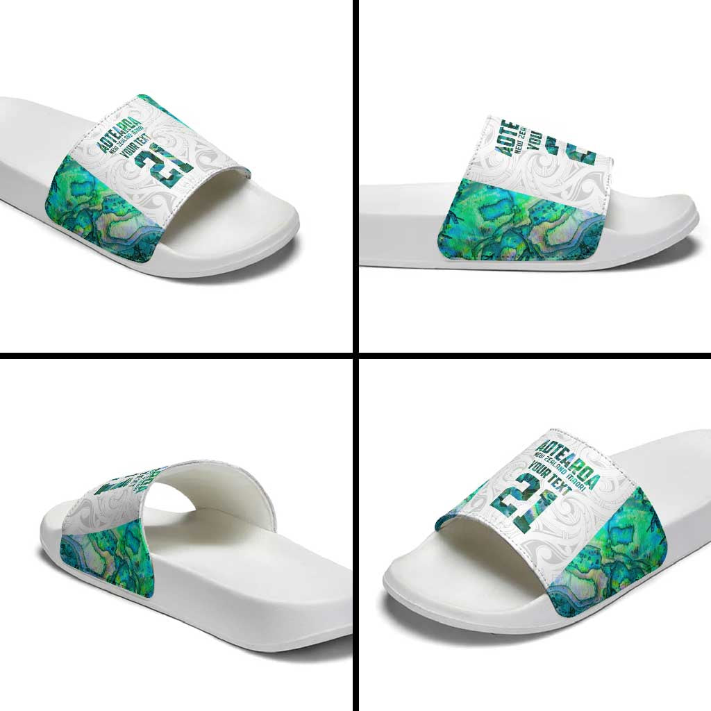 Custom New Zealand Aotearoa Slide Sandals Green Maori Paua Shell Indigenous - Aussie Hoodie