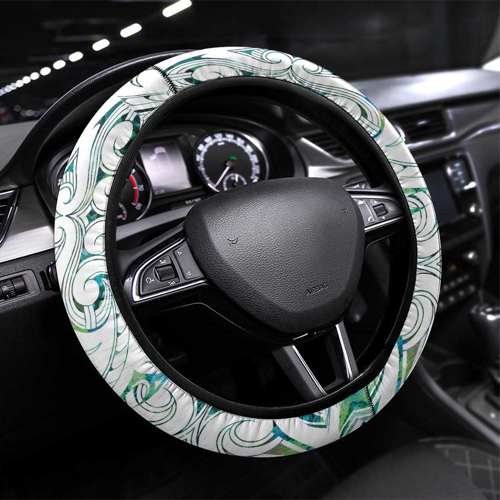 New Zealand Aotearoa Steering Wheel Cover Green Maori Paua Shell Indigenous - Aussie Hoodie