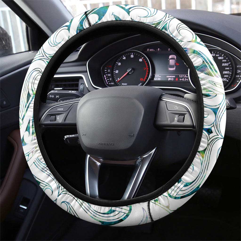 New Zealand Aotearoa Steering Wheel Cover Green Maori Paua Shell Indigenous - Aussie Hoodie