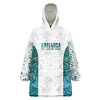 Custom New Zealand Aotearoa Wearable Blanket Hoodie Green Maori Paua Shell Indigenous - Aussie Hoodie