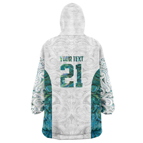 Custom New Zealand Aotearoa Wearable Blanket Hoodie Green Maori Paua Shell Indigenous - Aussie Hoodie