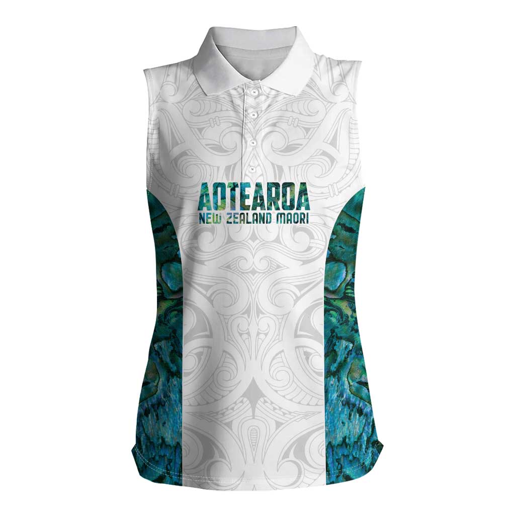 Custom New Zealand Aotearoa Women Sleeveless Polo Shirt Green Maori Paua Shell Indigenous - Aussie Hoodie