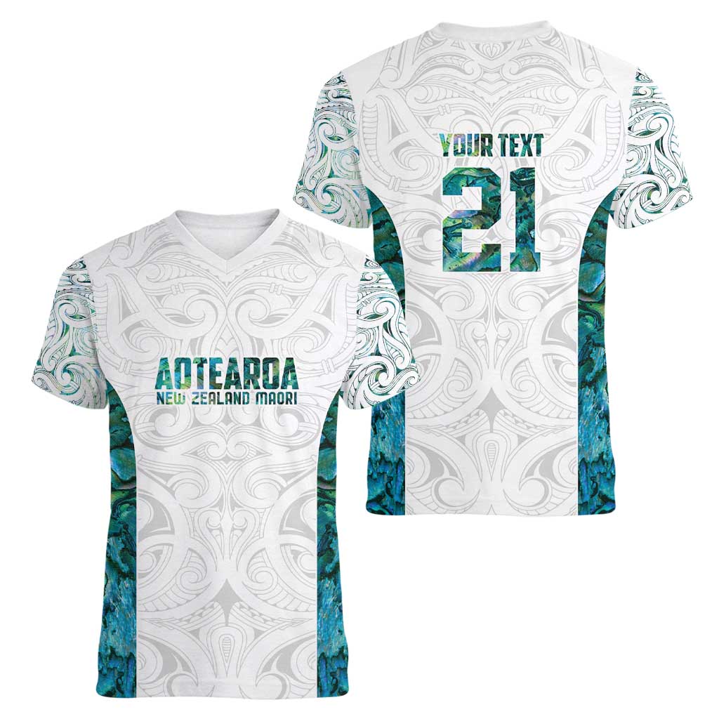 Custom New Zealand Aotearoa Women V-Neck T-Shirt Green Maori Paua Shell Indigenous - Aussie Hoodie