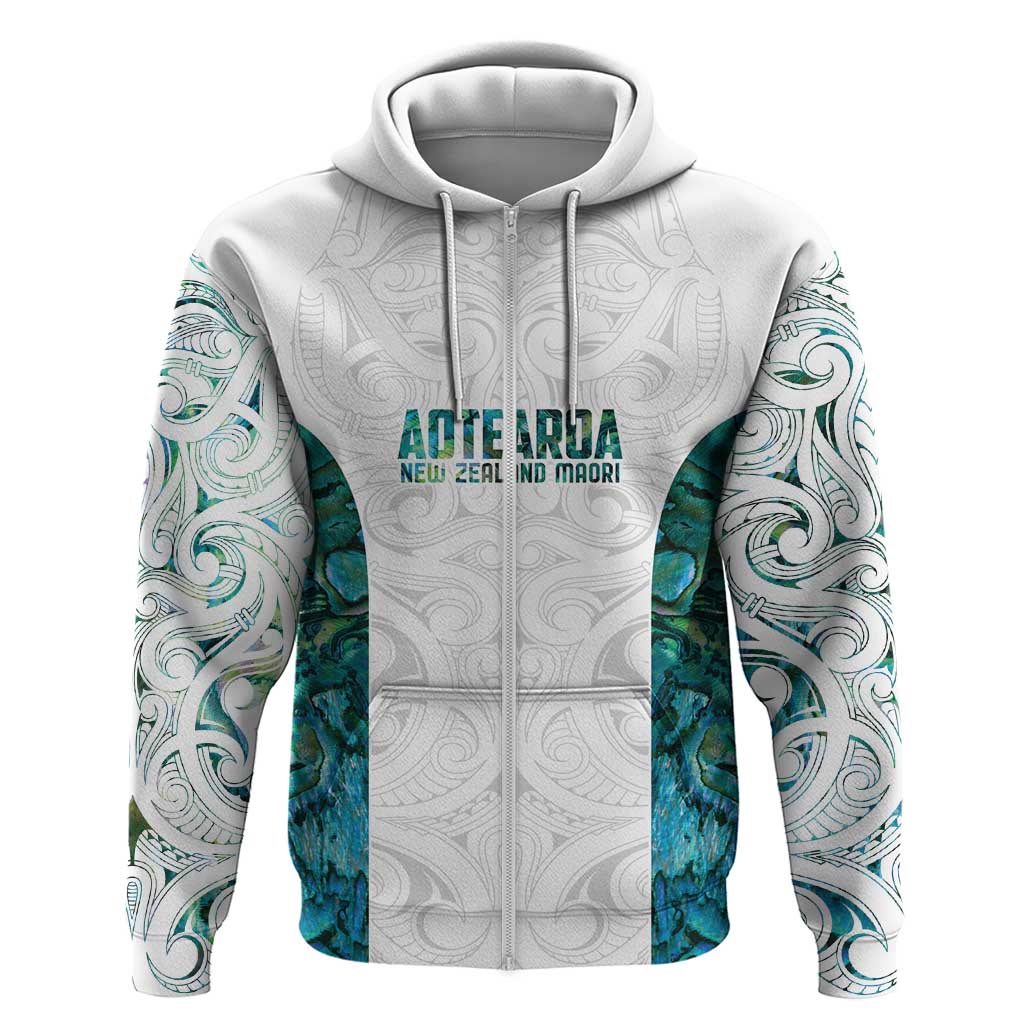 Custom New Zealand Aotearoa Zip Hoodie Green Maori Paua Shell Indigenous - Aussie Hoodie
