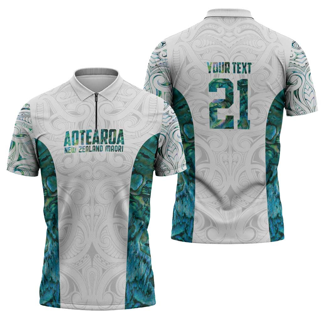 Custom New Zealand Aotearoa Zipper Polo Shirt Green Maori Paua Shell Indigenous - Aussie Hoodie