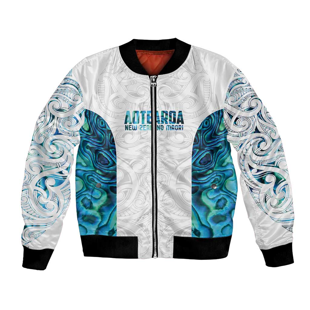 Custom New Zealand Aotearoa Bomber Jacket Maori Paua Shell Indigenous - Aussie Hoodie