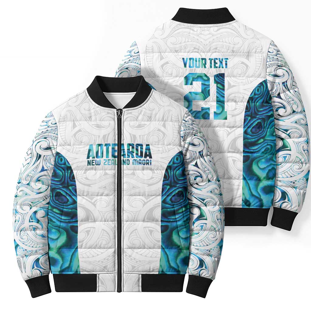 Custom New Zealand Aotearoa Bomber Puffer Jacket Maori Paua Shell Indigenous - Aussie Hoodie