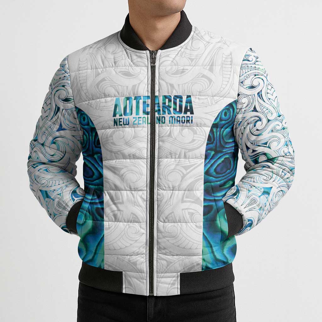 Custom New Zealand Aotearoa Bomber Puffer Jacket Maori Paua Shell Indigenous - Aussie Hoodie