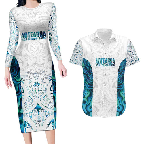Custom New Zealand Aotearoa Couples Matching Long Sleeve Bodycon Dress and Hawaiian Shirt Maori Paua Shell Indigenous - Aussie Hoodie