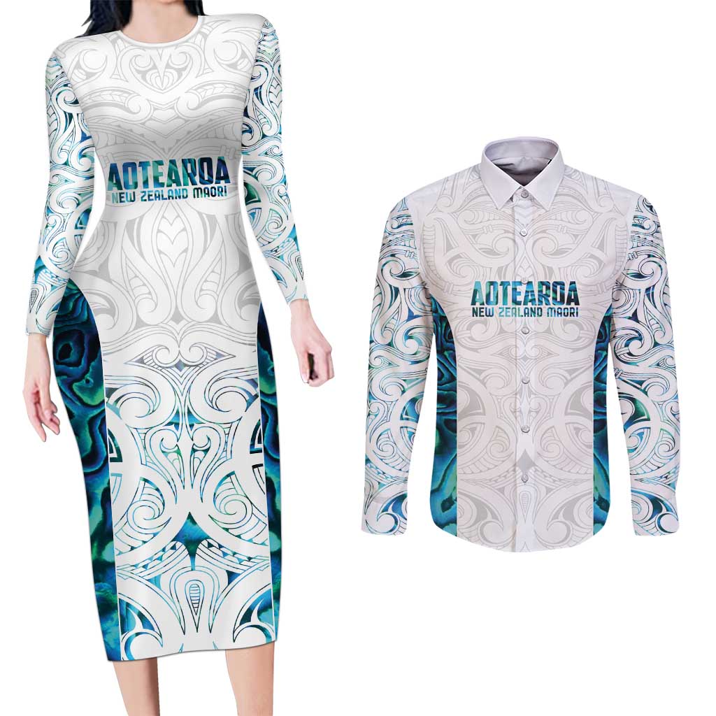 Custom New Zealand Aotearoa Couples Matching Long Sleeve Bodycon Dress and Long Sleeve Button Shirt Maori Paua Shell Indigenous - Aussie Hoodie