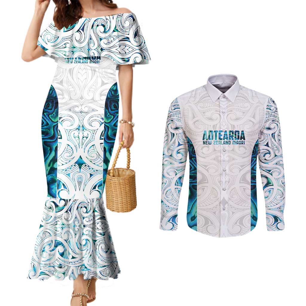 Custom New Zealand Aotearoa Couples Matching Mermaid Dress and Long Sleeve Button Shirt Maori Paua Shell Indigenous - Aussie Hoodie