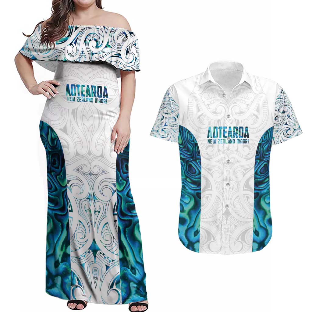 Custom New Zealand Aotearoa Couples Matching Off Shoulder Maxi Dress and Hawaiian Shirt Maori Paua Shell Indigenous - Aussie Hoodie