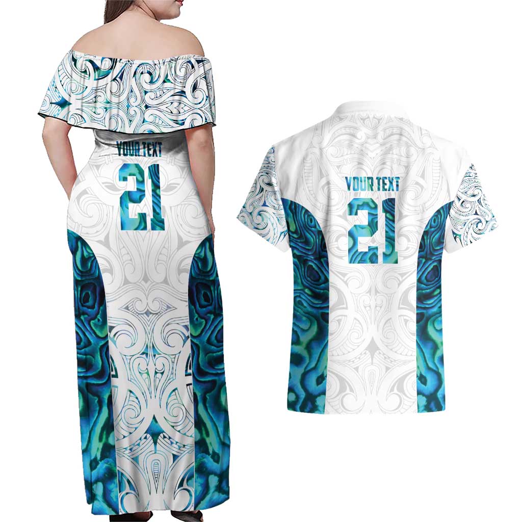 Custom New Zealand Aotearoa Couples Matching Off Shoulder Maxi Dress and Hawaiian Shirt Maori Paua Shell Indigenous - Aussie Hoodie
