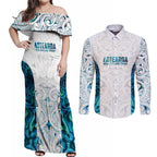 Custom New Zealand Aotearoa Couples Matching Off Shoulder Maxi Dress and Long Sleeve Button Shirt Maori Paua Shell Indigenous - Aussie Hoodie