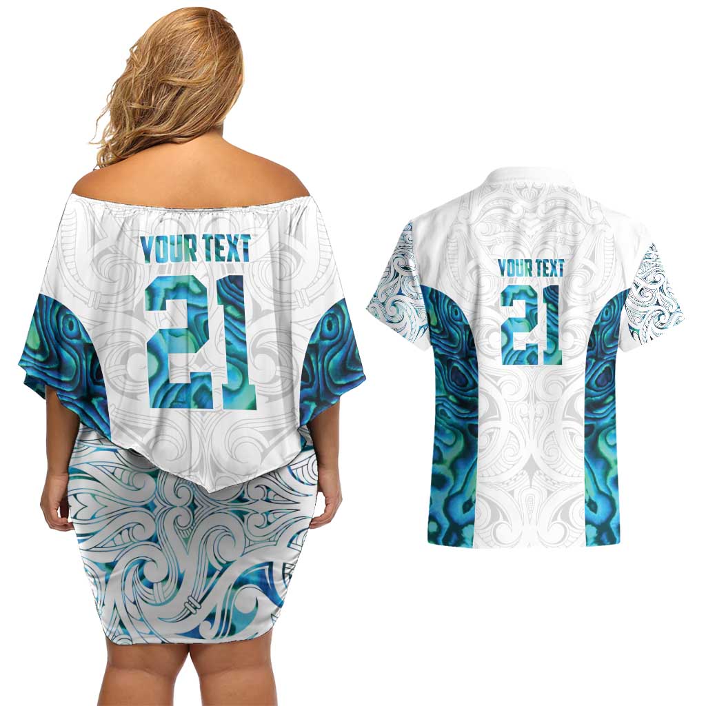 Custom New Zealand Aotearoa Couples Matching Off Shoulder Short Dress and Hawaiian Shirt Maori Paua Shell Indigenous - Aussie Hoodie