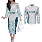 Custom New Zealand Aotearoa Couples Matching Off The Shoulder Long Sleeve Dress and Long Sleeve Button Shirt Maori Paua Shell Indigenous - Aussie Hoodie