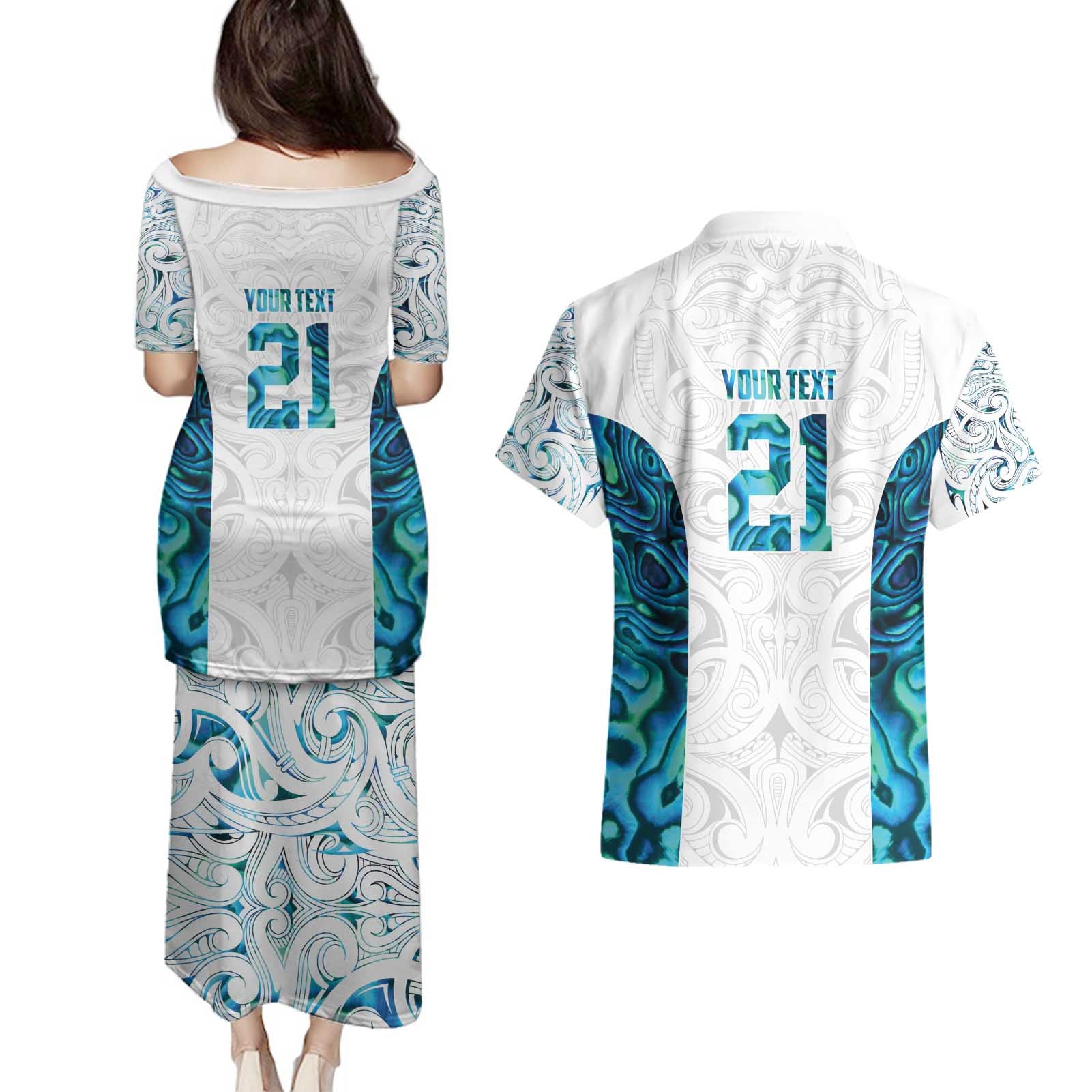 Custom New Zealand Aotearoa Couples Matching Puletasi and Hawaiian Shirt Maori Paua Shell Indigenous - Aussie Hoodie