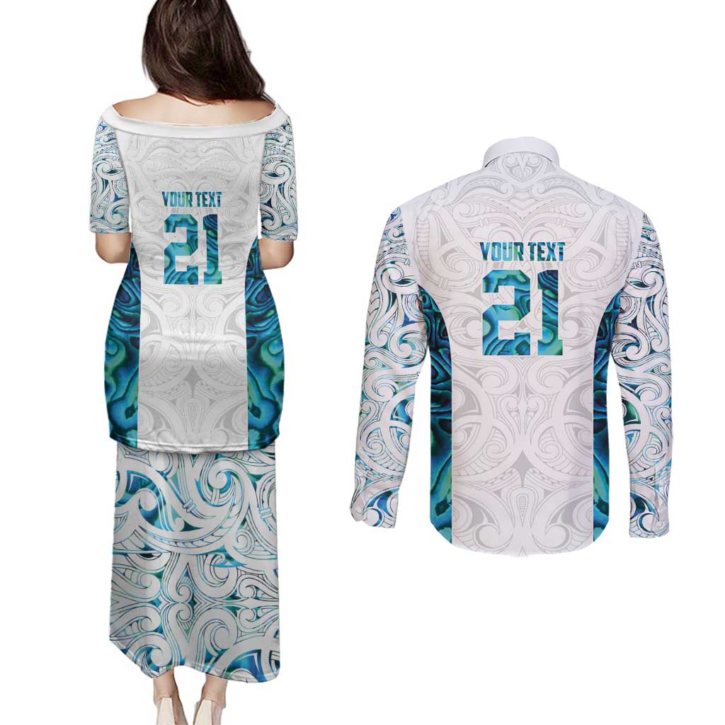 Custom New Zealand Aotearoa Couples Matching Puletasi and Long Sleeve Button Shirt Maori Paua Shell Indigenous - Aussie Hoodie