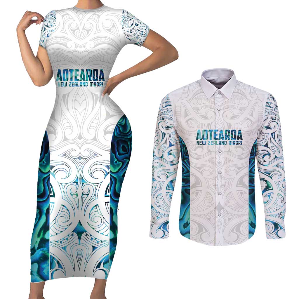 Custom New Zealand Aotearoa Couples Matching Short Sleeve Bodycon Dress and Long Sleeve Button Shirt Maori Paua Shell Indigenous - Aussie Hoodie
