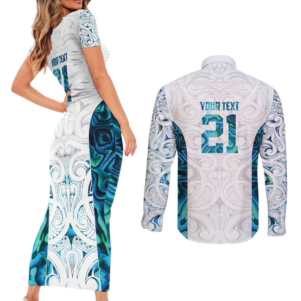 Custom New Zealand Aotearoa Couples Matching Short Sleeve Bodycon Dress and Long Sleeve Button Shirt Maori Paua Shell Indigenous - Aussie Hoodie