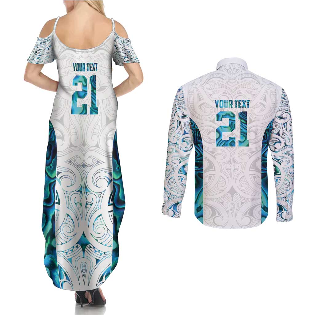 Custom New Zealand Aotearoa Couples Matching Summer Maxi Dress and Long Sleeve Button Shirt Maori Paua Shell Indigenous - Aussie Hoodie