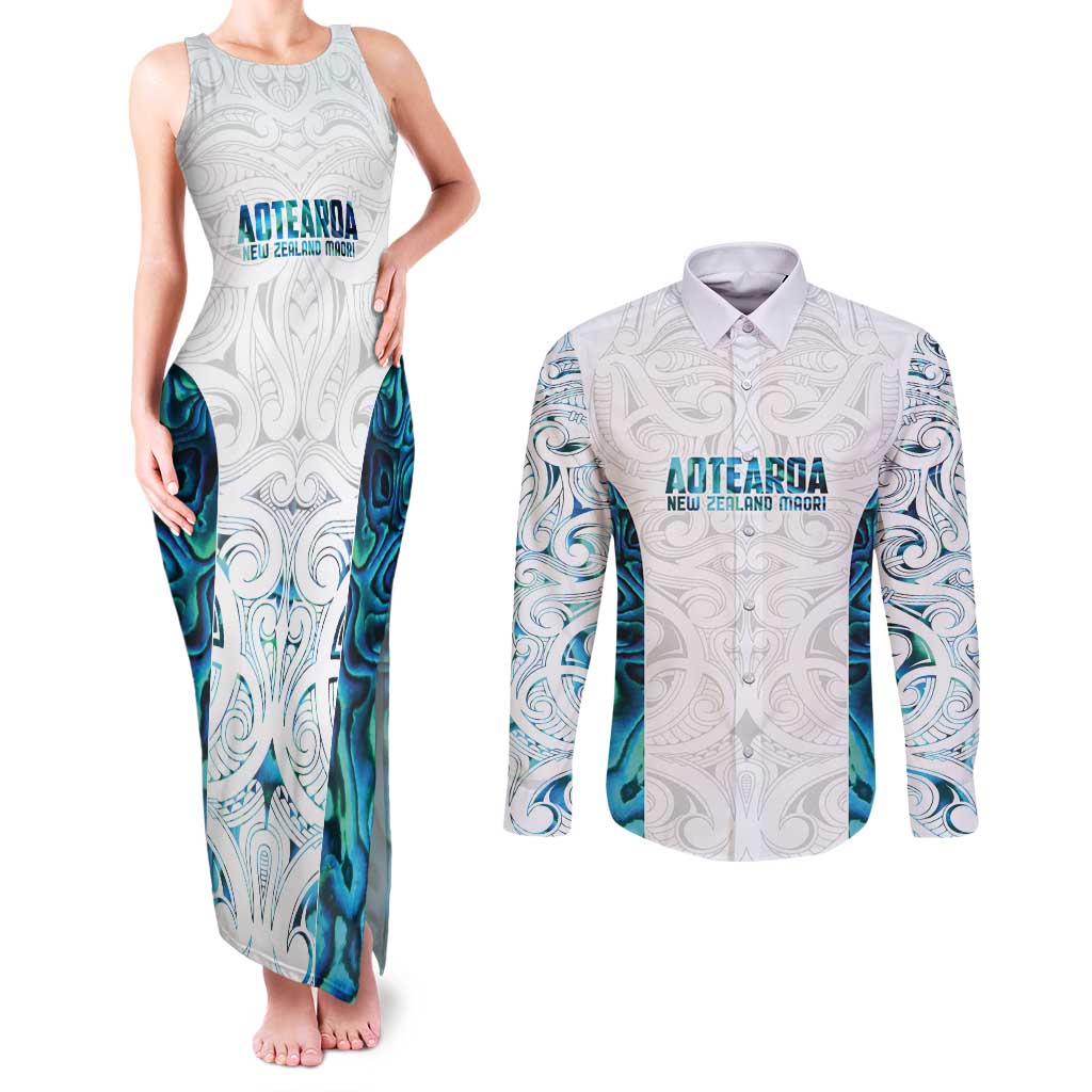 Custom New Zealand Aotearoa Couples Matching Tank Maxi Dress and Long Sleeve Button Shirt Maori Paua Shell Indigenous - Aussie Hoodie