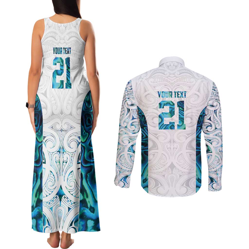 Custom New Zealand Aotearoa Couples Matching Tank Maxi Dress and Long Sleeve Button Shirt Maori Paua Shell Indigenous - Aussie Hoodie