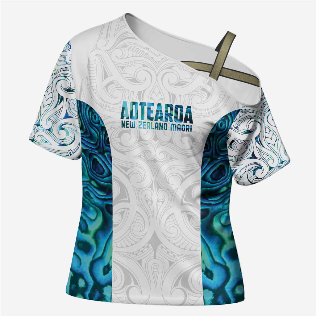 Custom New Zealand Aotearoa Cross Shoulder Shirt Maori Paua Shell Indigenous - Aussie Hoodie