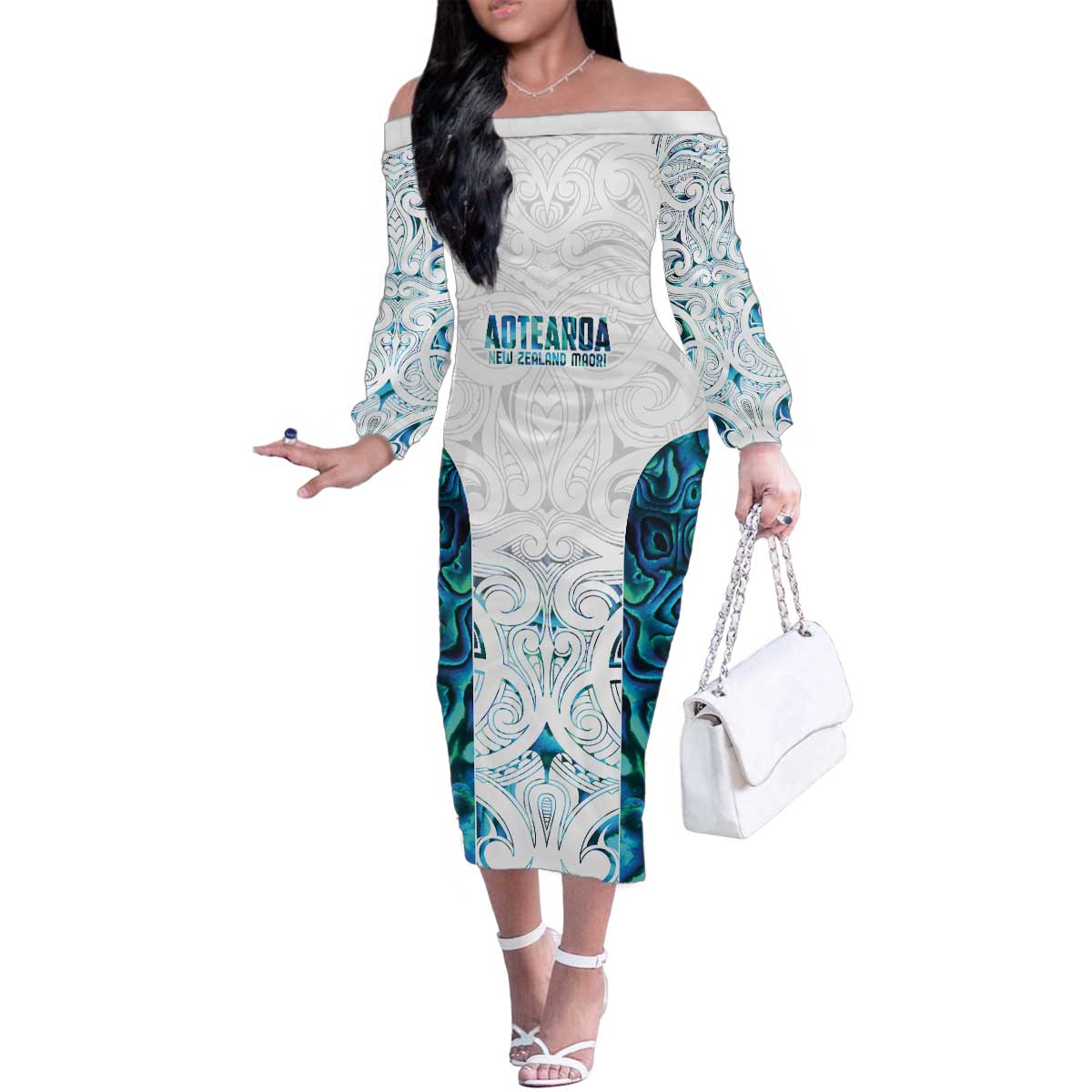Custom New Zealand Aotearoa Family Matching Off The Shoulder Long Sleeve Dress and Hawaiian Shirt Maori Paua Shell Indigenous - Aussie Hoodie