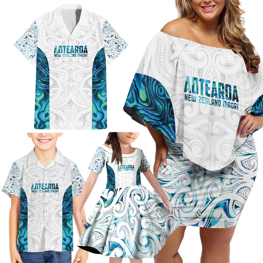 Custom New Zealand Aotearoa Family Matching Off Shoulder Short Dress and Hawaiian Shirt Maori Paua Shell Indigenous - Aussie Hoodie