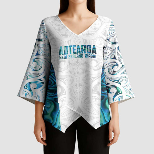 Custom New Zealand Aotearoa Kimono Sleeve Blouse Maori Paua Shell Indigenous - Aussie Hoodie