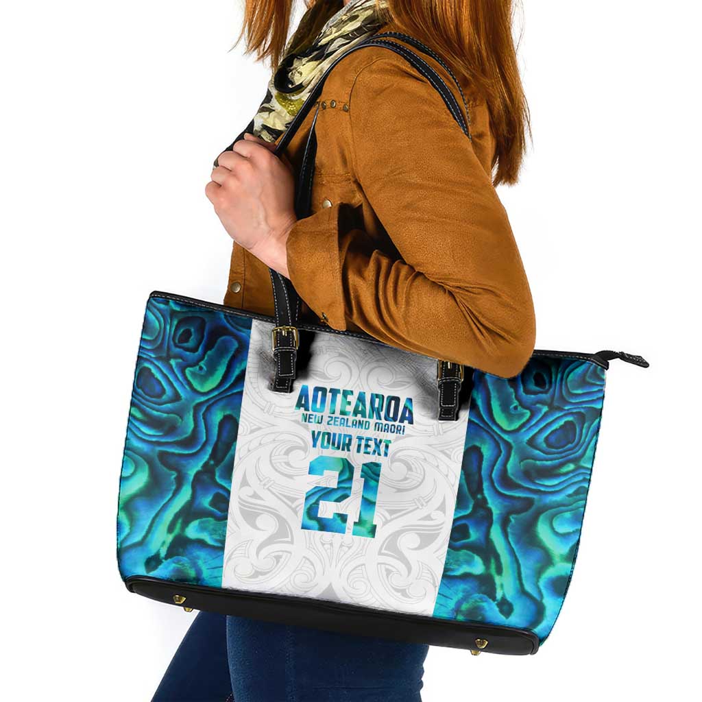 Custom New Zealand Aotearoa Leather Tote Bag Maori Paua Shell Indigenous - Aussie Hoodie