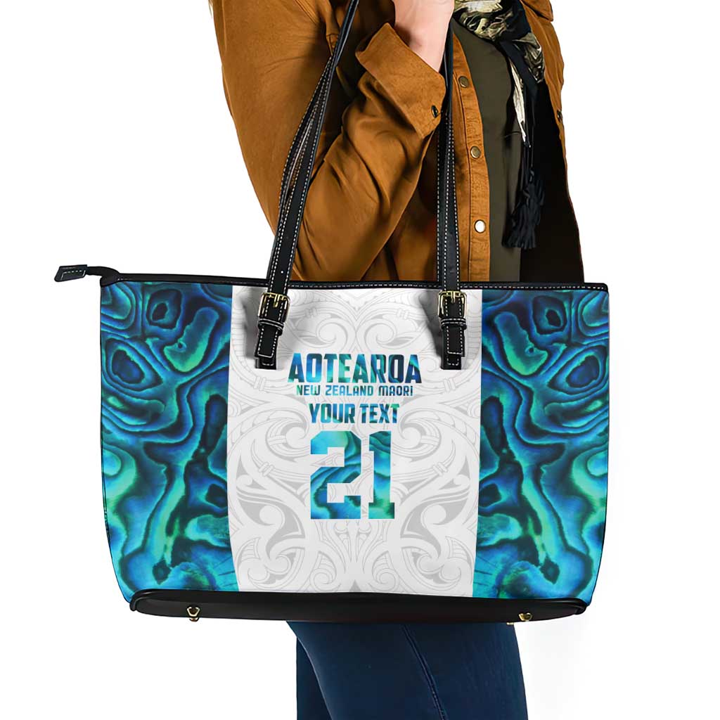 Custom New Zealand Aotearoa Leather Tote Bag Maori Paua Shell Indigenous - Aussie Hoodie