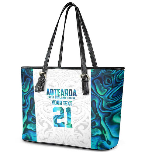Custom New Zealand Aotearoa Leather Tote Bag Maori Paua Shell Indigenous - Aussie Hoodie