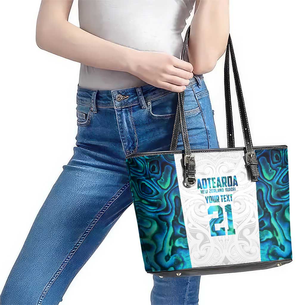 Custom New Zealand Aotearoa Leather Tote Bag Maori Paua Shell Indigenous - Aussie Hoodie
