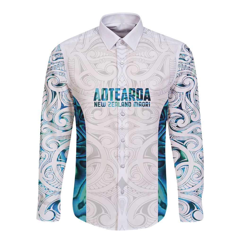 Custom New Zealand Aotearoa Long Sleeve Button Shirt Maori Paua Shell Indigenous - Aussie Hoodie