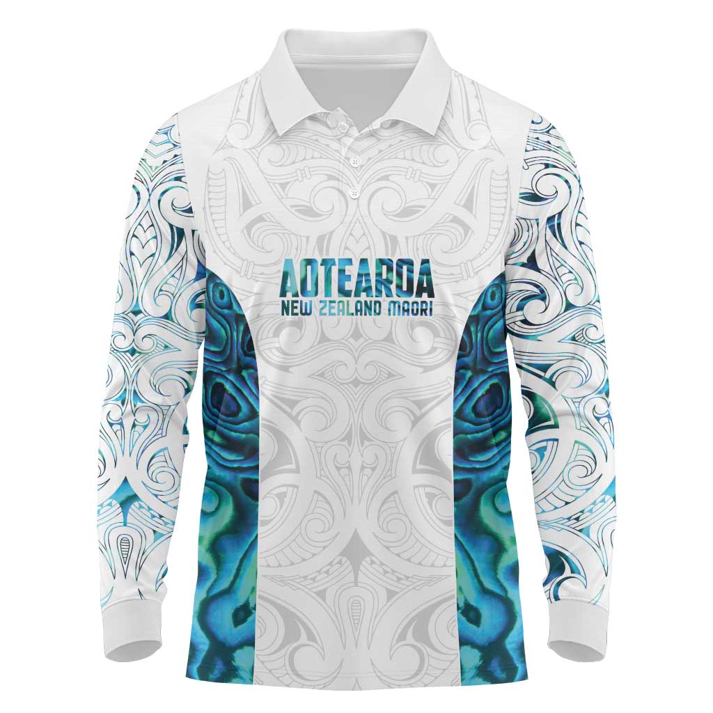 Custom New Zealand Aotearoa Long Sleeve Polo Shirt Maori Paua Shell Indigenous - Aussie Hoodie