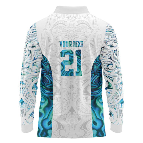 Custom New Zealand Aotearoa Long Sleeve Polo Shirt Maori Paua Shell Indigenous - Aussie Hoodie