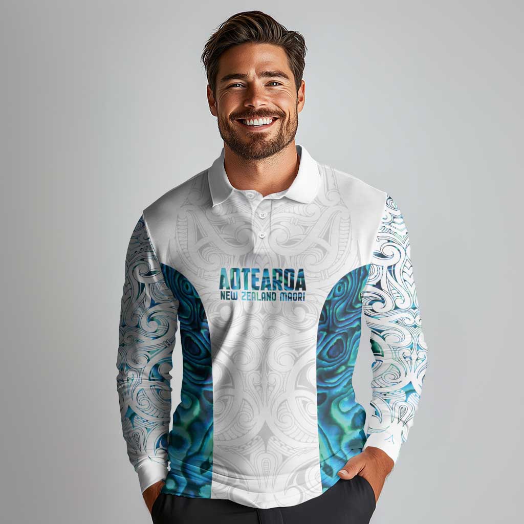 Custom New Zealand Aotearoa Long Sleeve Polo Shirt Maori Paua Shell Indigenous - Aussie Hoodie