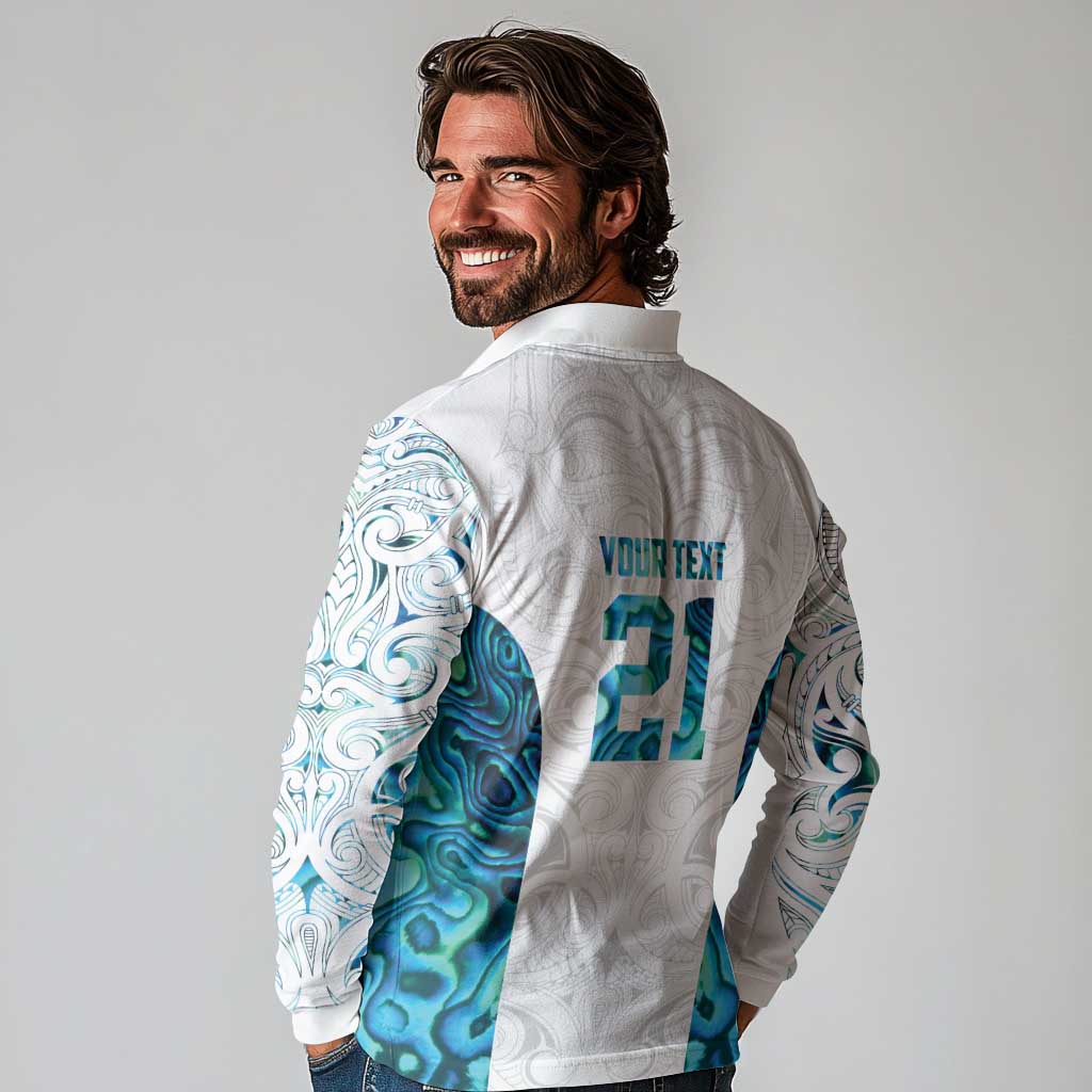 Custom New Zealand Aotearoa Long Sleeve Polo Shirt Maori Paua Shell Indigenous - Aussie Hoodie