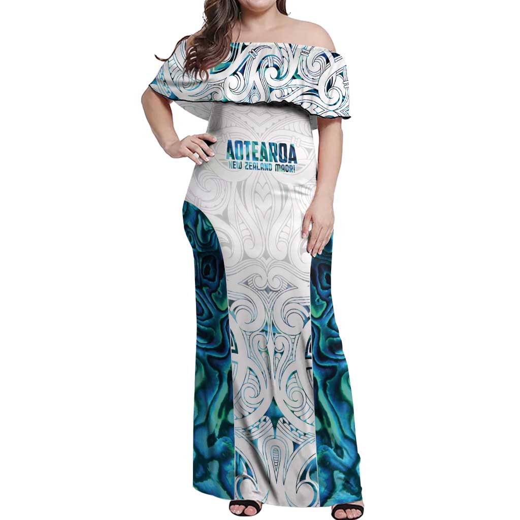 Custom New Zealand Aotearoa Off Shoulder Maxi Dress Maori Paua Shell Indigenous - Aussie Hoodie