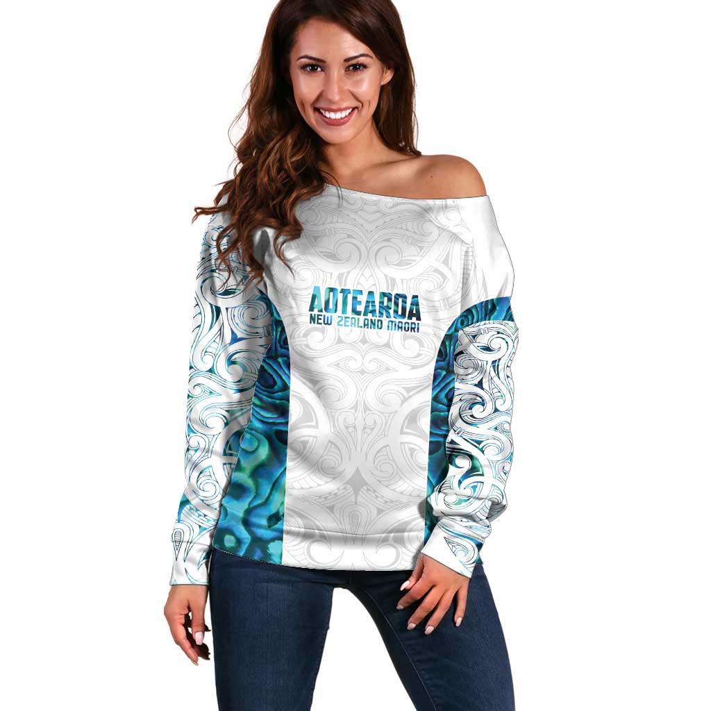 Custom New Zealand Aotearoa Off Shoulder Sweater Maori Paua Shell Indigenous - Aussie Hoodie