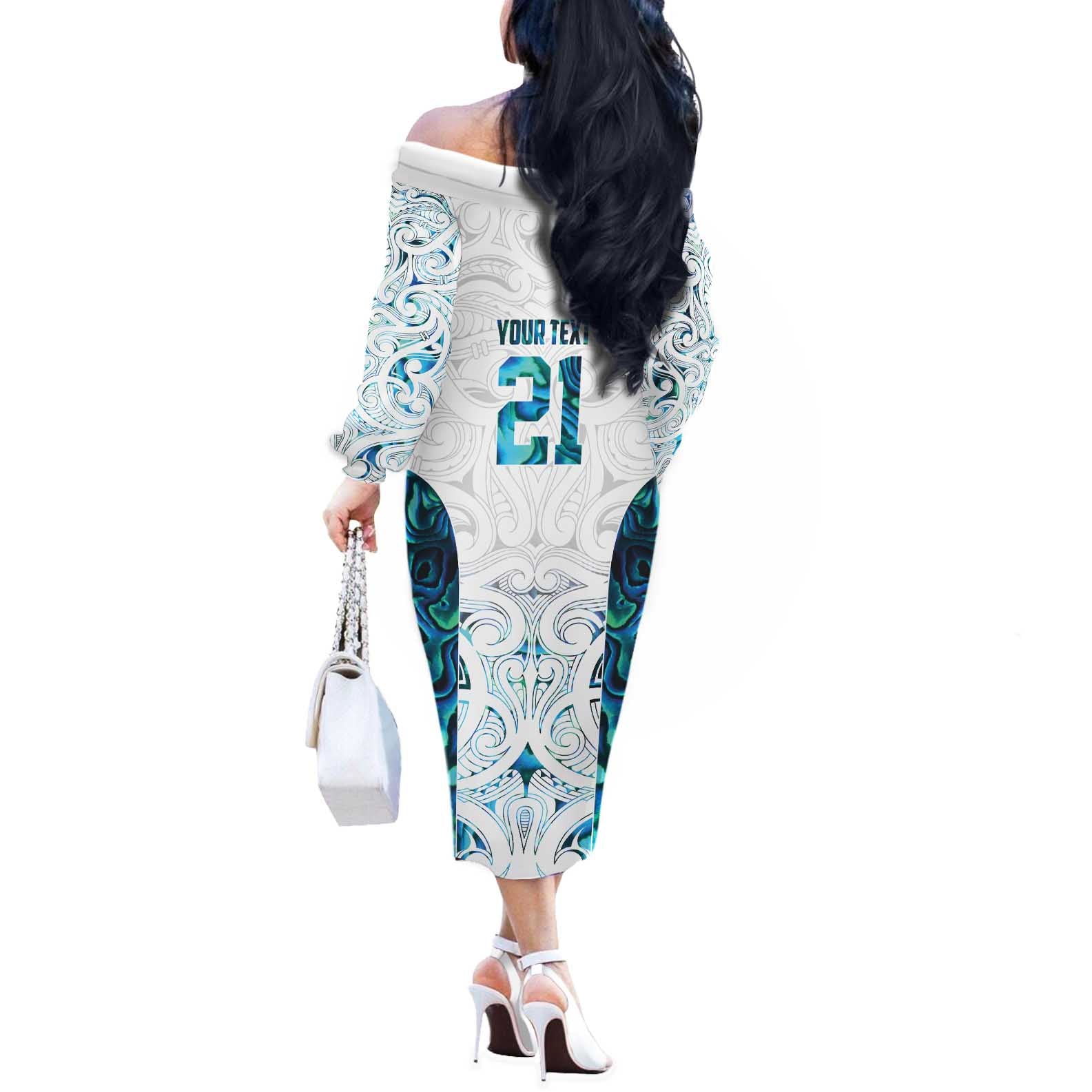 Custom New Zealand Aotearoa Off The Shoulder Long Sleeve Dress Maori Paua Shell Indigenous - Aussie Hoodie
