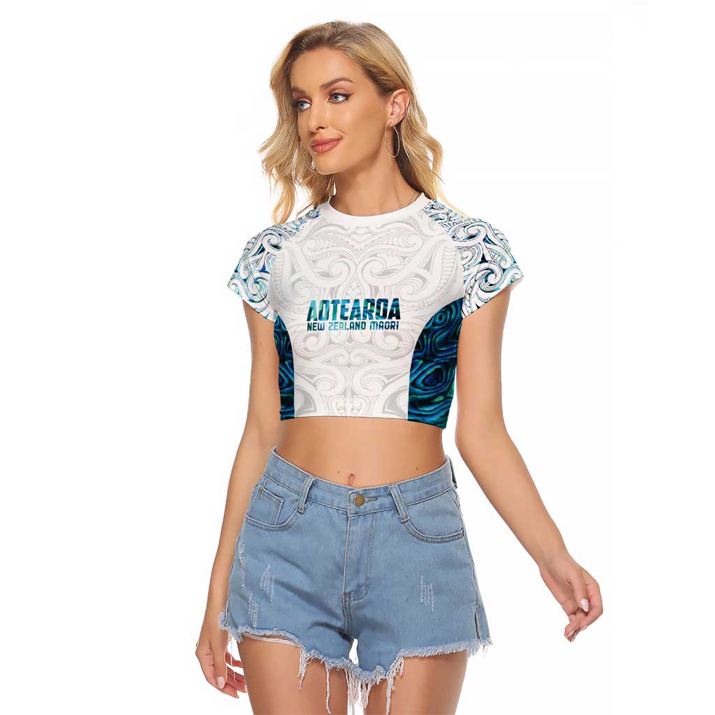 Custom New Zealand Aotearoa Raglan Cropped T Shirt Maori Paua Shell Indigenous - Aussie Hoodie