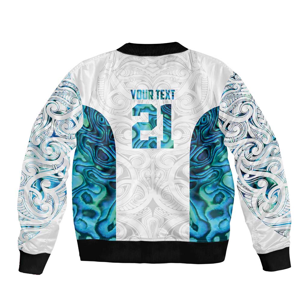 Custom New Zealand Aotearoa Sleeve Zip Bomber Jacket Maori Paua Shell Indigenous - Aussie Hoodie