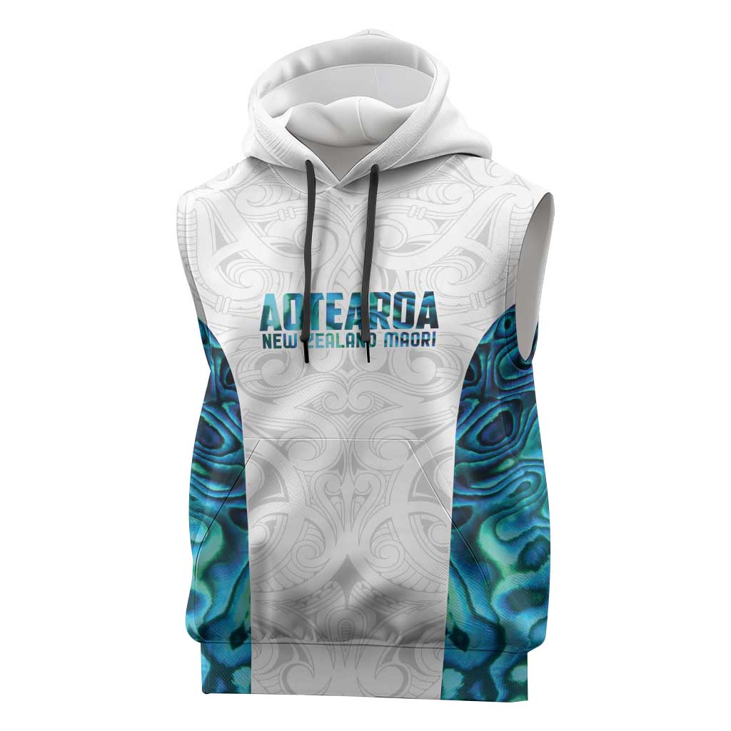 Custom New Zealand Aotearoa Sleeveless Hoodie Maori Paua Shell Indigenous - Aussie Hoodie