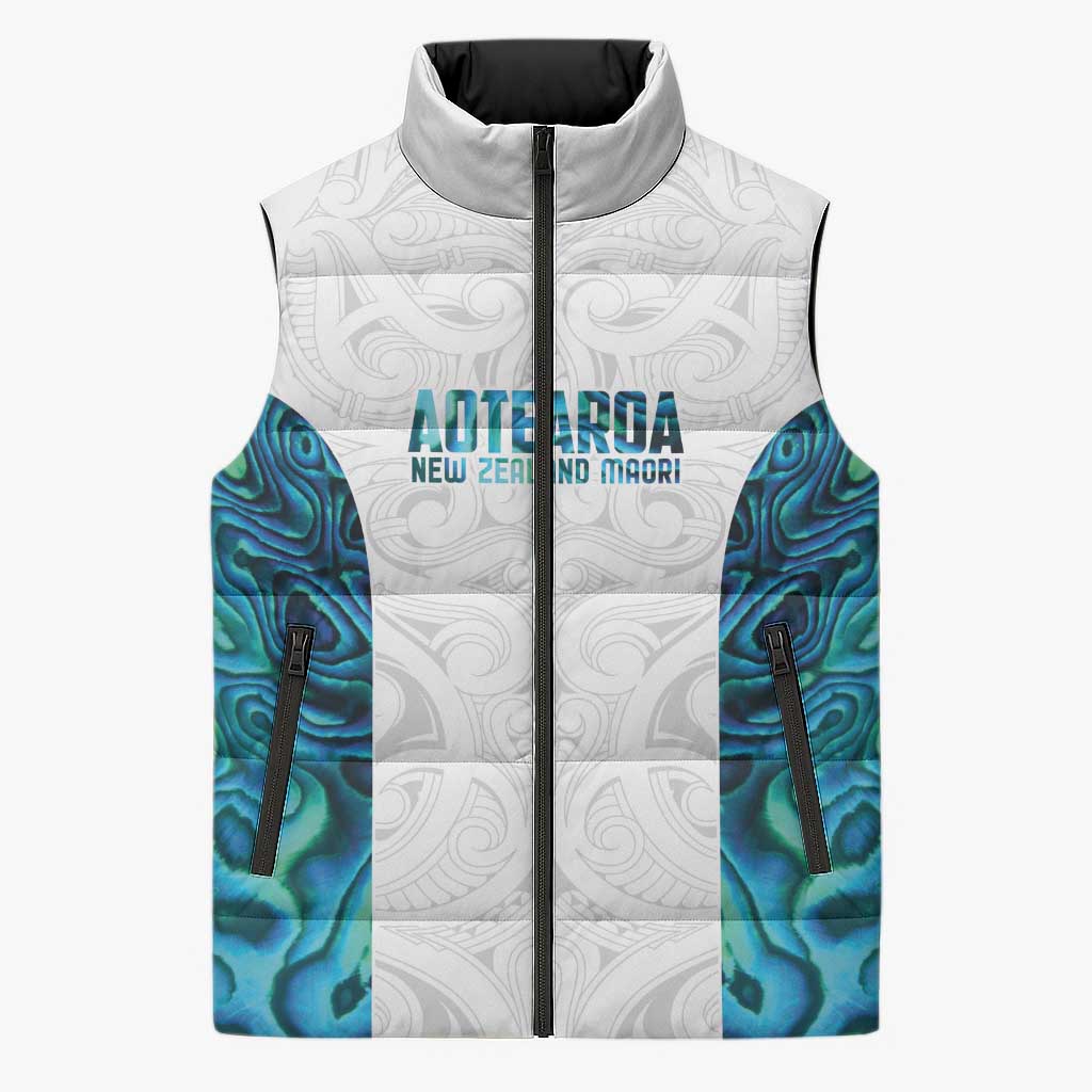 Custom New Zealand Aotearoa Sleeveless Puffer Jacket Maori Paua Shell Indigenous - Aussie Hoodie