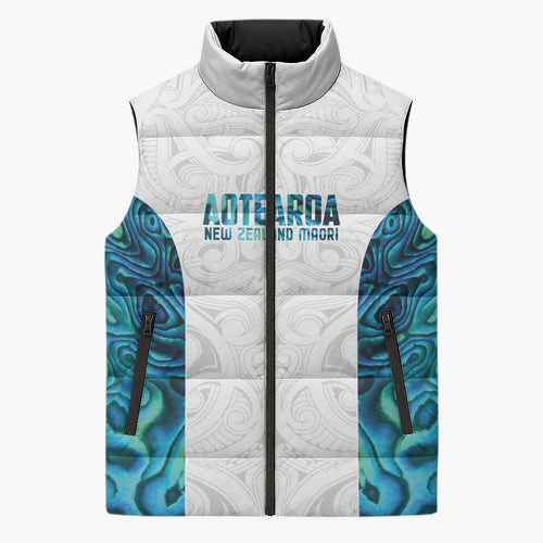 Custom New Zealand Aotearoa Sleeveless Puffer Jacket Maori Paua Shell Indigenous - Aussie Hoodie
